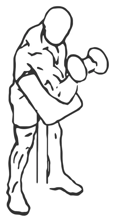 Standing One-Arm Dumbbell Preacher Curl — end position