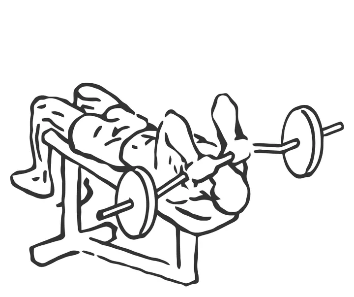 Decline Close-Grip Bench Press to Skull Crusher — end position