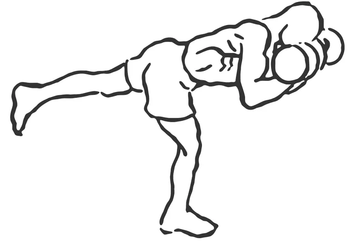 Stork Stance Dumbbell Curl — end position