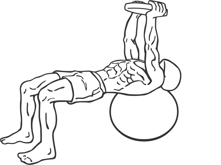 Stability Ball Dumbbell Pullover — start position