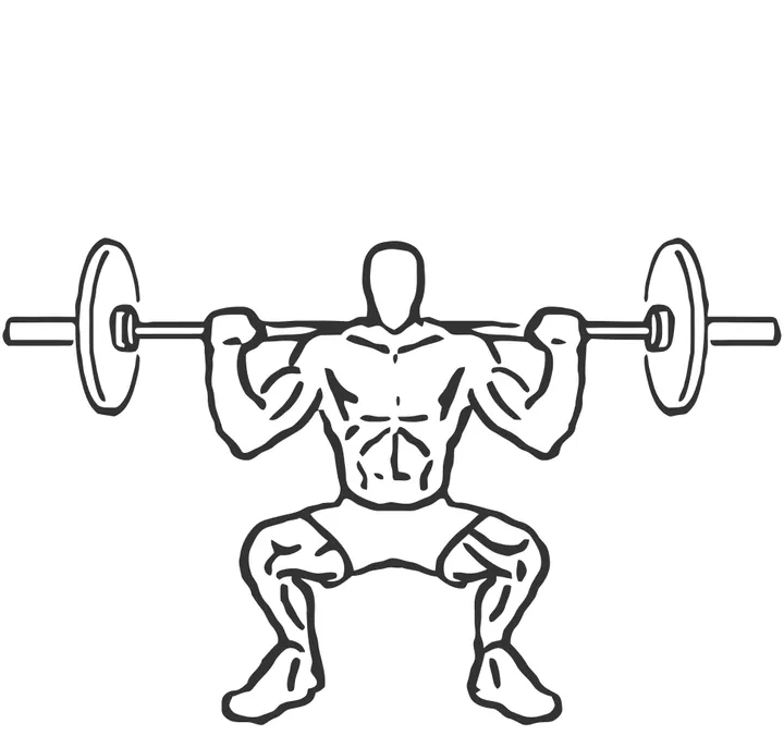 Wide-Stance Barbell Squat — end position