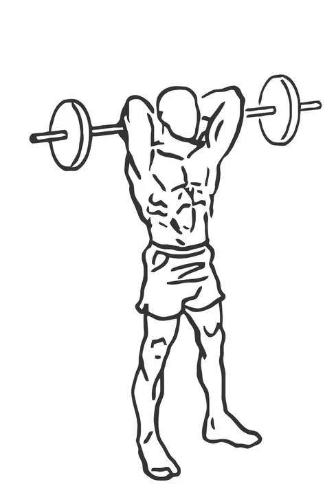 Standing Barbell Overhead Triceps Extension — end position