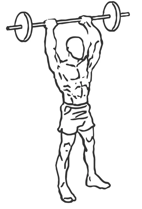 Standing Barbell Overhead Triceps Extension — start position