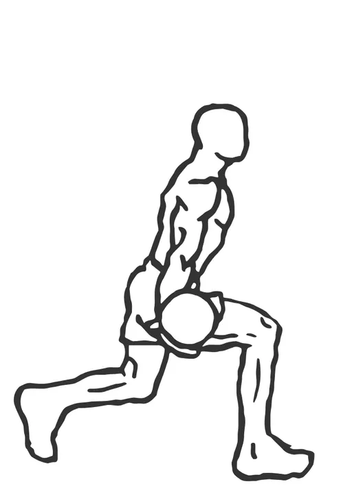 Medicine Ball Lunge with Bowling Motion — end position