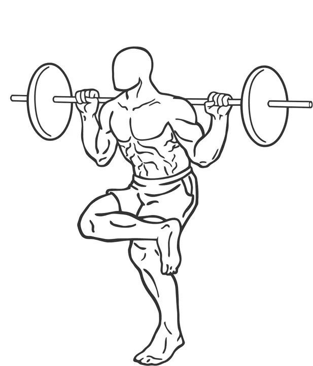 Barbell Single-Leg Squat (Crossed Leg) — end position