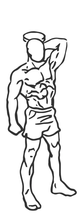 Standing One-Arm Overhead Dumbbell Triceps Extension — end position