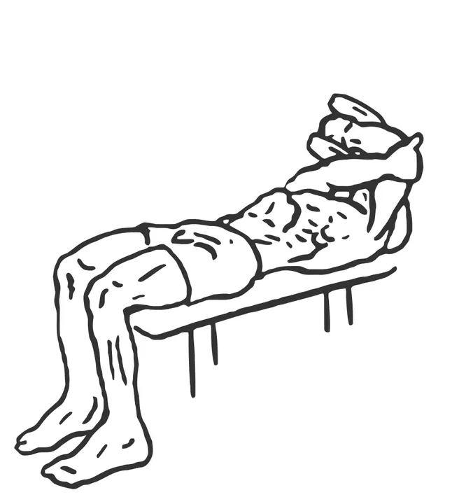 Lying One-Arm Dumbbell Triceps Extension — end position