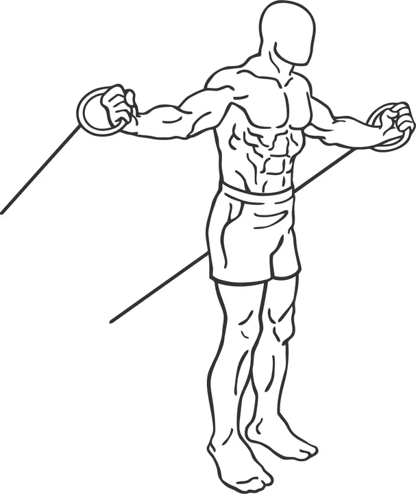 Standing Band Chest Crossover — start position