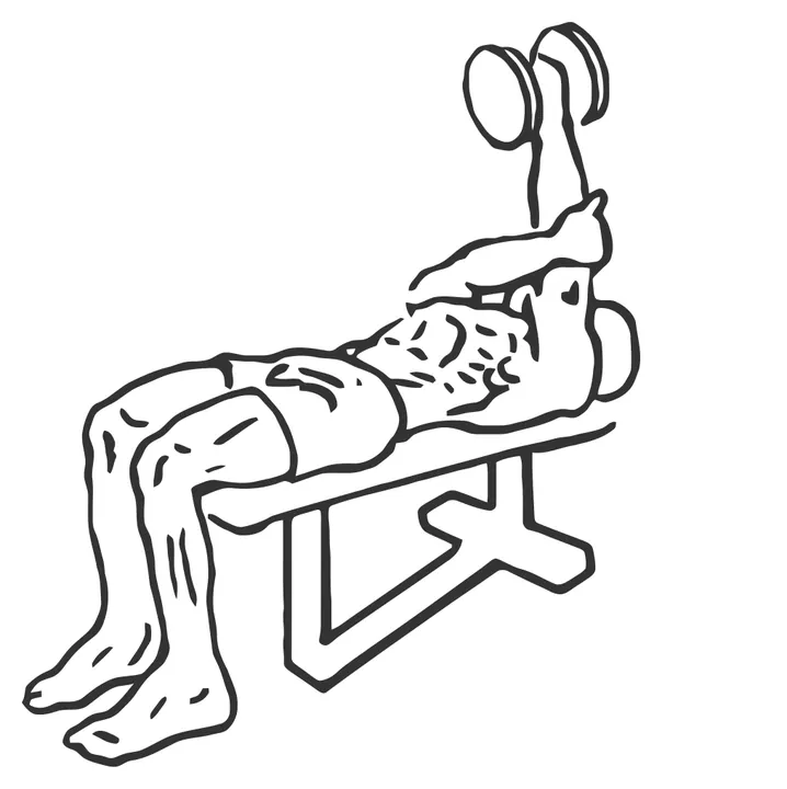 Lying One-Arm Supinated Dumbbell Triceps Extension — start position