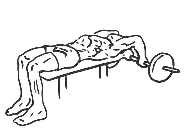 Reverse-Grip Lying Barbell Triceps Extension — end position