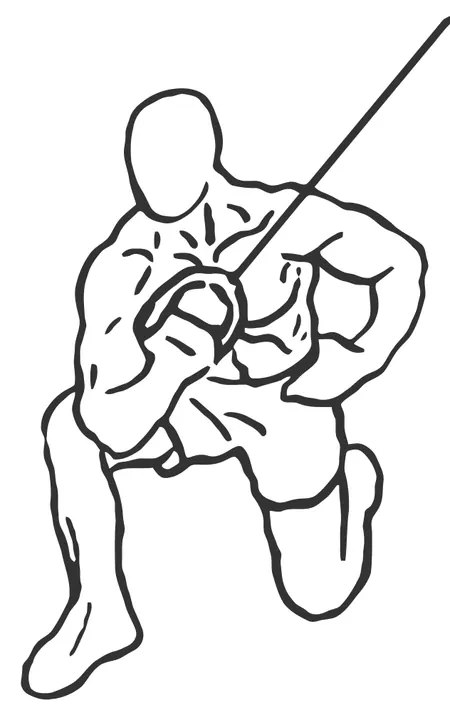 Kneeling One-Arm Cable Triceps Extension — start position