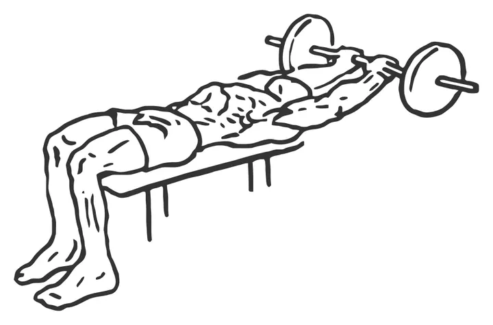 Lying Barbell Triceps Extension Behind the Head — start position