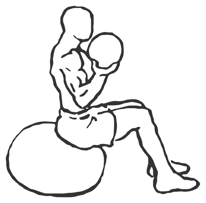 Stability Ball Medicine Ball Curl — end position