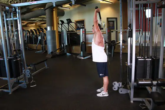 Cable Rope Overhead Triceps Extension — end position