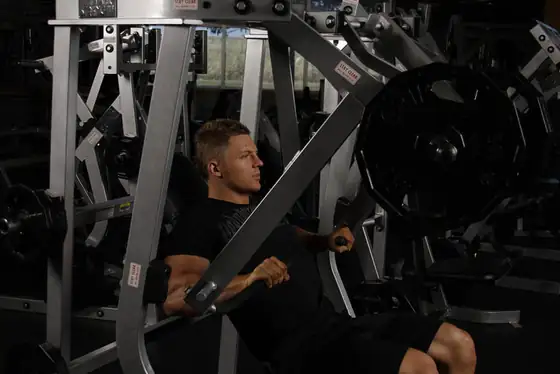 Leverage Decline Chest Press — start position