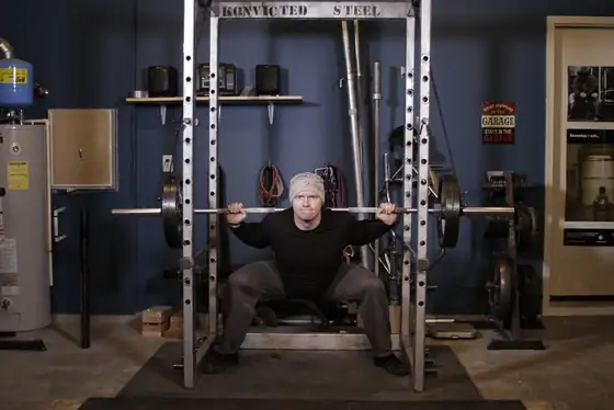 Reverse Band Power Squat — end position
