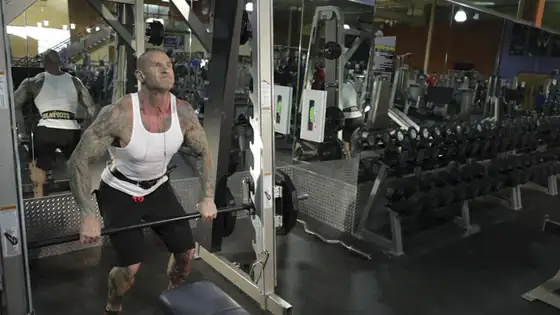 Smith Machine Hang Power Clean — end position