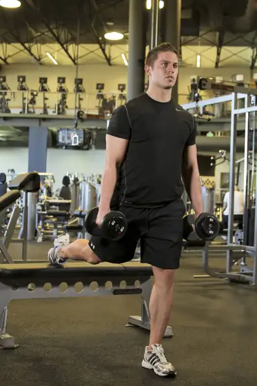 Split Squat with Dumbbells — start position